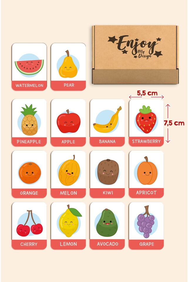 Meyveleri Öğreniyorum Ahşap Eğitici Kartlar Okul Öncesi Kreş Ahşap Oyuncak Flash Cards