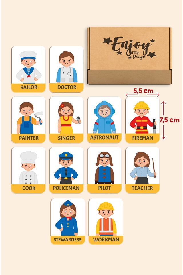 Meslekleri Öğreniyorum Ahşap Eğitici Kartlar Okul Öncesi Kreş Ahşap Oyuncak Flash Cards