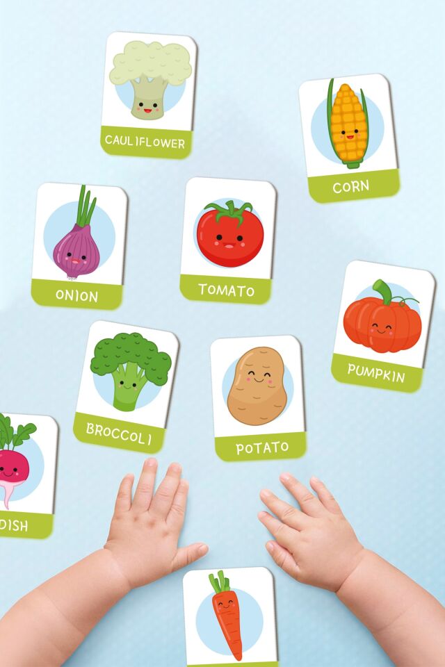 Sebzeleri Öğreniyorum Ahşap Eğitici Kartlar Okul Öncesi Kreş Ahşap Oyuncak Flash Cards