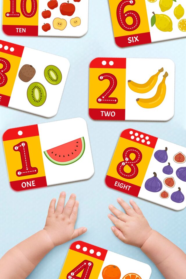 Ahşap Eğitici Kartlar Sayıları Ve Meyveleri Öğreniyorum Ingilizce Öğrenme Kartları Flash Cards