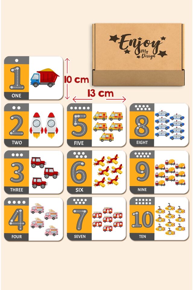 Ahşap Eğitici Kartlar Sayıları Taşıtlarla Öğreniyorum Ingilizce Öğrenme Kartları Flash Cards