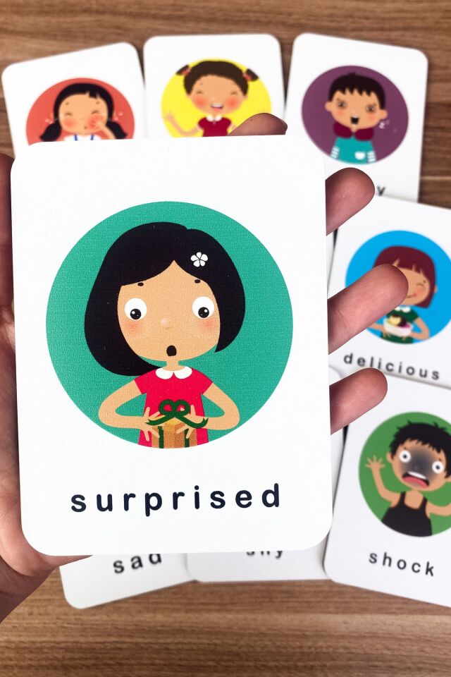 Duygular Öğreniyorum Ingilizce Ahşap Eğitici Kartlar - Duygusal Gelişim Kart Seti Emotions