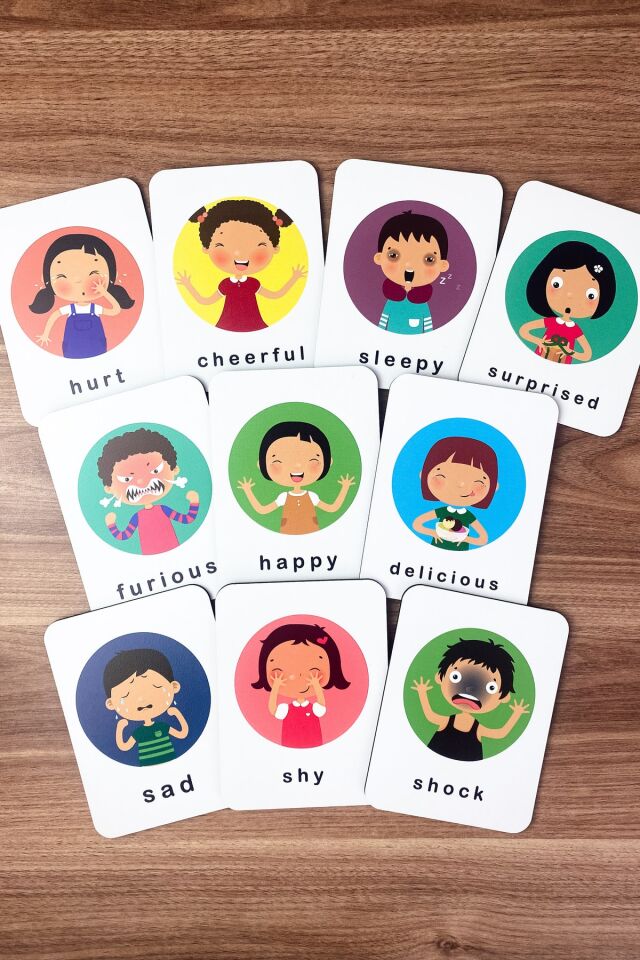 Duygular Öğreniyorum Ingilizce Ahşap Eğitici Kartlar - Duygusal Gelişim Kart Seti Emotions