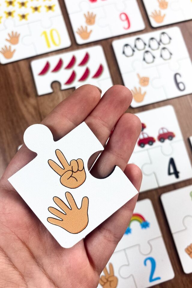 Sayıları Öğreniyorum 10lu Ahşap Üç Parçalı Eşleştirme Oyunu Okul Öncesi Ahşap Eğitici Oyuncak