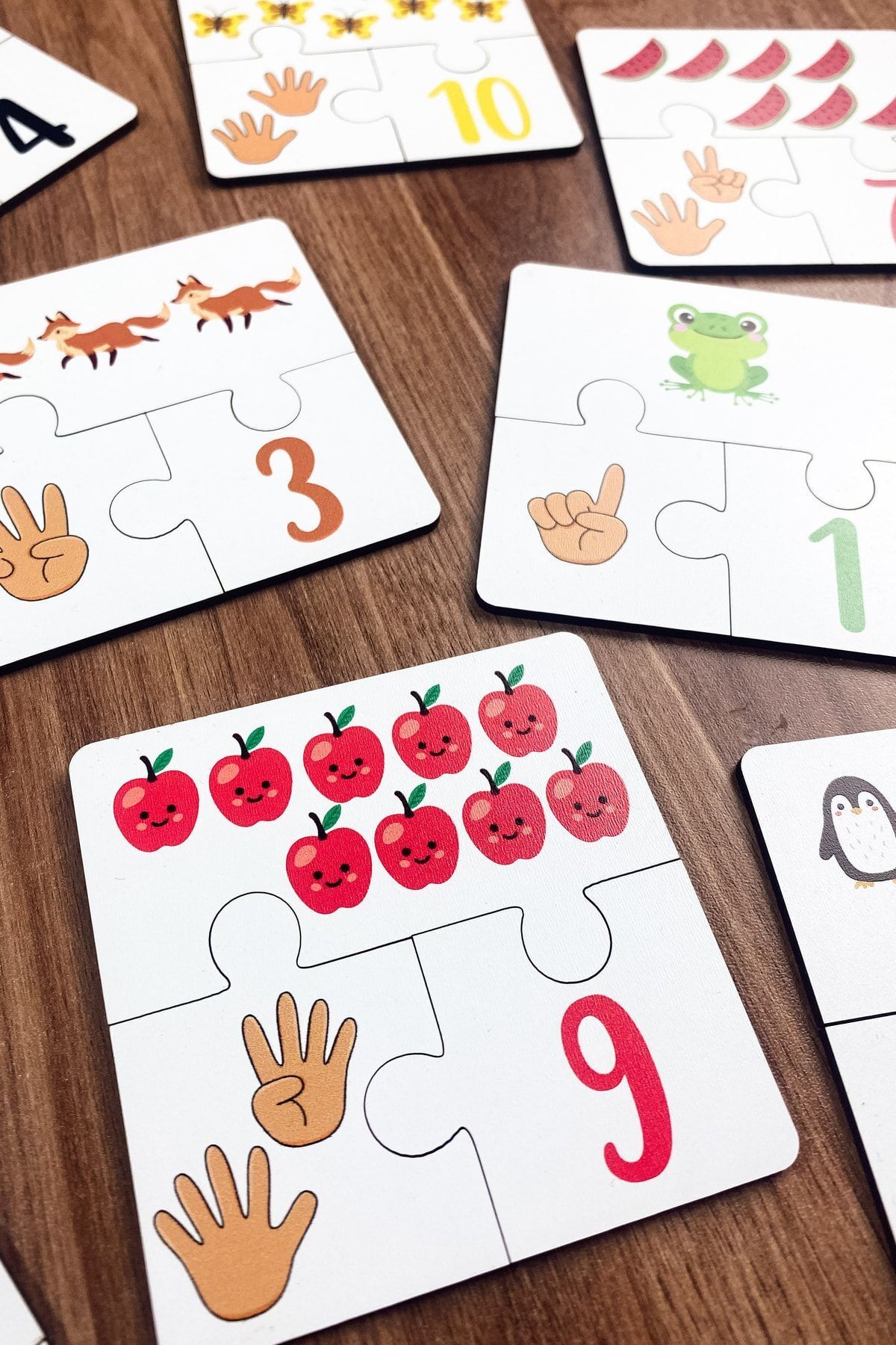 Sayıları Öğreniyorum 10lu Ahşap Üç Parçalı Eşleştirme Oyunu Okul Öncesi Ahşap Eğitici Oyuncak