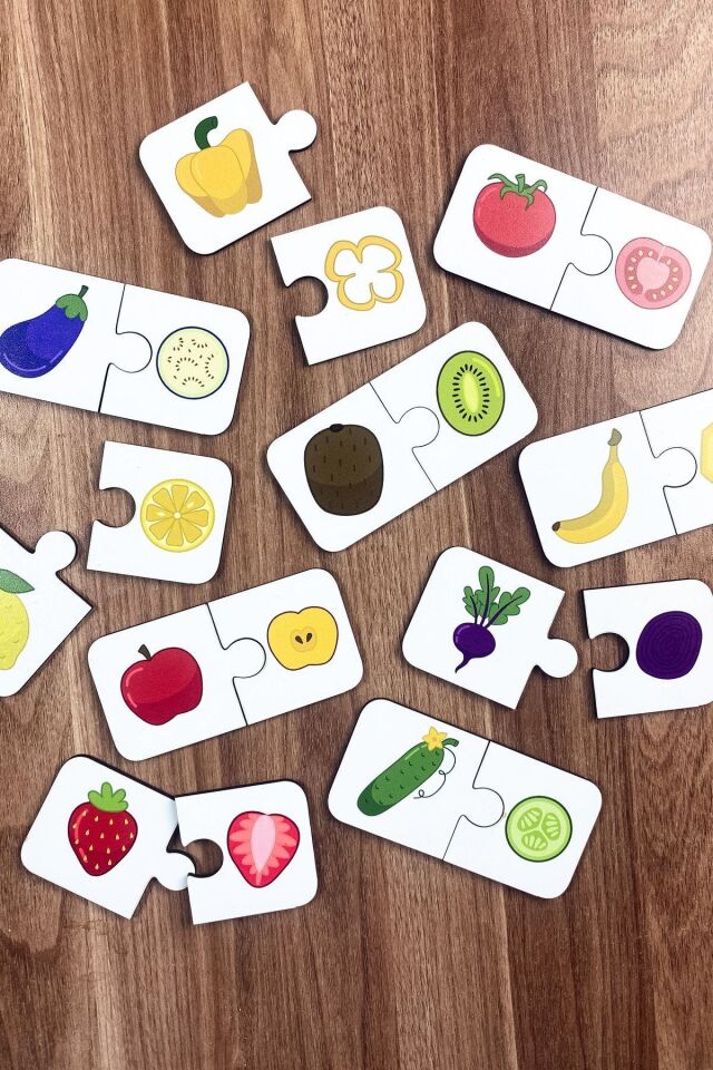 Meyveleri Öğreniyorum Ahşap Iki Parçalı Eşleştirme Oyunu Okul Öncesi Bebek Eğitici Oyuncak