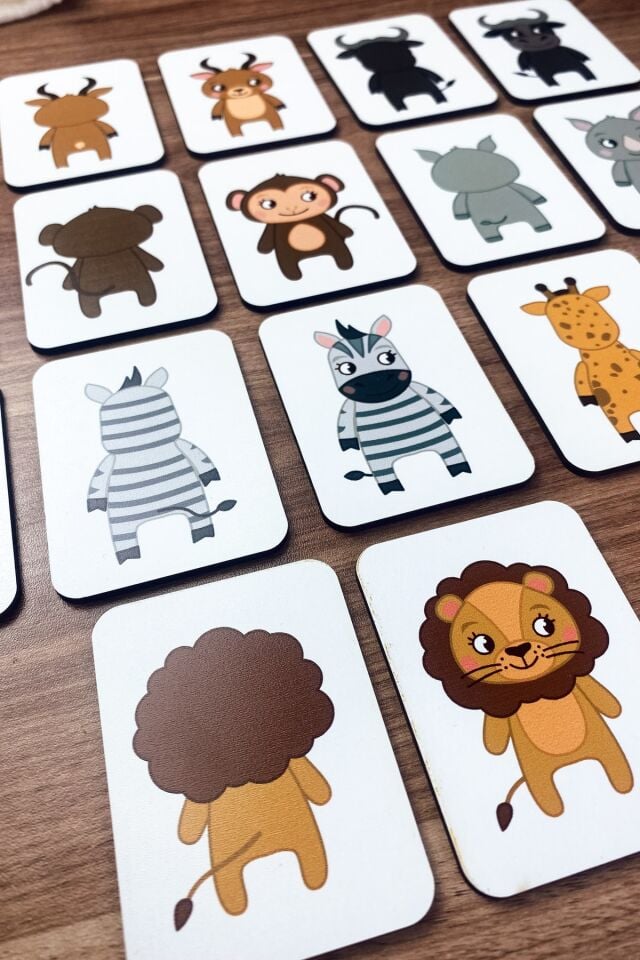 Hayvanları Eşleştirme Oyunu Ahşap Bebek Ve Okul Öncesi Eğitici Montessori Oyuncak Kreş Zeka Kartları