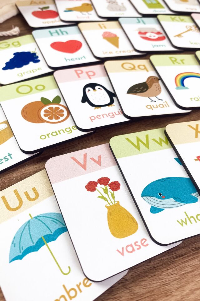 Ahşap Ingilizce Alfabe Kartları - Alfabe Ingilizce Eğitim Seti - Anaokulu Kreş, Okul Öncesi Eğitim
