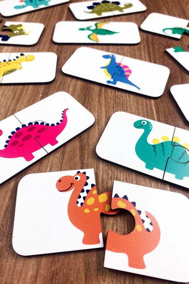 Dinozor Temalı Ahşap Iki Parçalı Eşleştirme Oyunu Okul Öncesi Bebek Eğitici Oyuncak