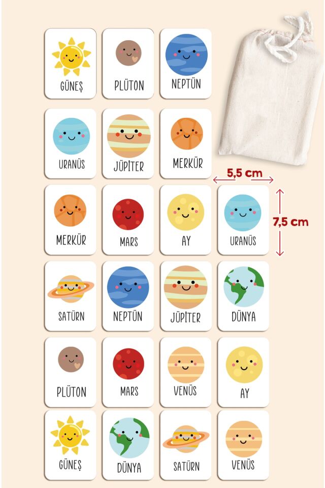 Eğitici Zeka Kartları Eşleştirme Oyunu 3lü Set Gezegenler Hayvanlar Sayılar Ahşap Eğitici Oyun