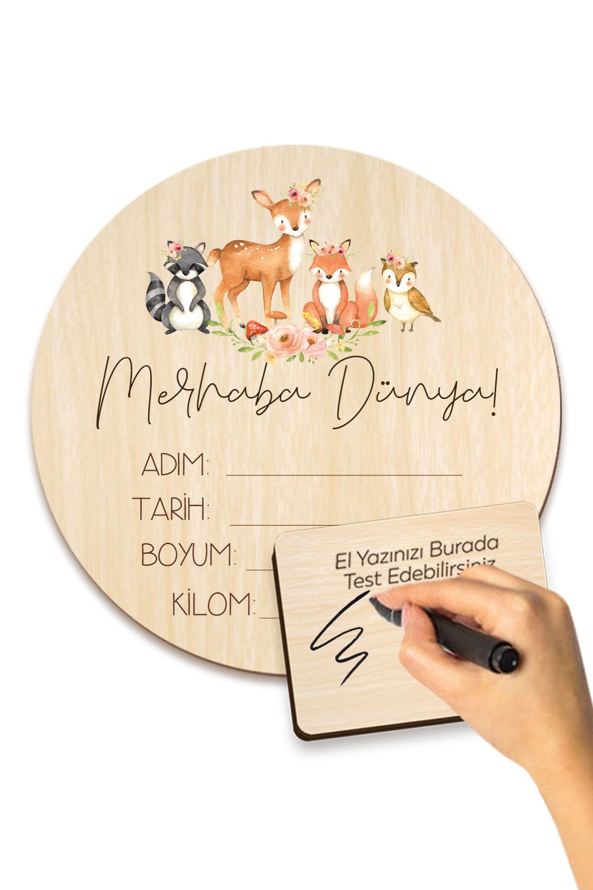 Bebek Künyesi Ahşap Doğum Bilgileri Panosu 16.5 Cm Yenidoğan Bebek Hediyelik Ahşap Künye Anı Kartı