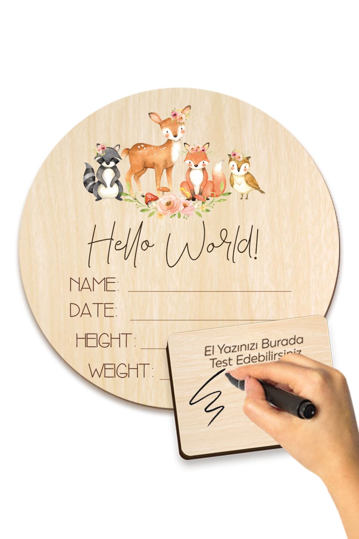 Bebek Künyesi Ahşap Doğum Bilgileri Panosu 16.5 cm Yenidoğan Bebek Hediyelik Ahşap Künye Anı Kartı