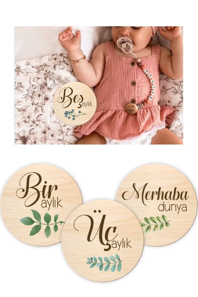 Aylık Ahşap Bebek Hediyelik Anı Kartı Seti Bebek Aylık Fotoğraf Kartları Unisex Bebek Hatıra Kartı