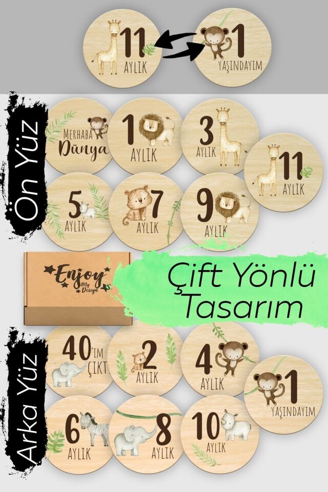 Aylık Bebek Kartları Safari Fotoğraf Çekimi Plak Seti Bebek Ay Kartları Hamile Seti