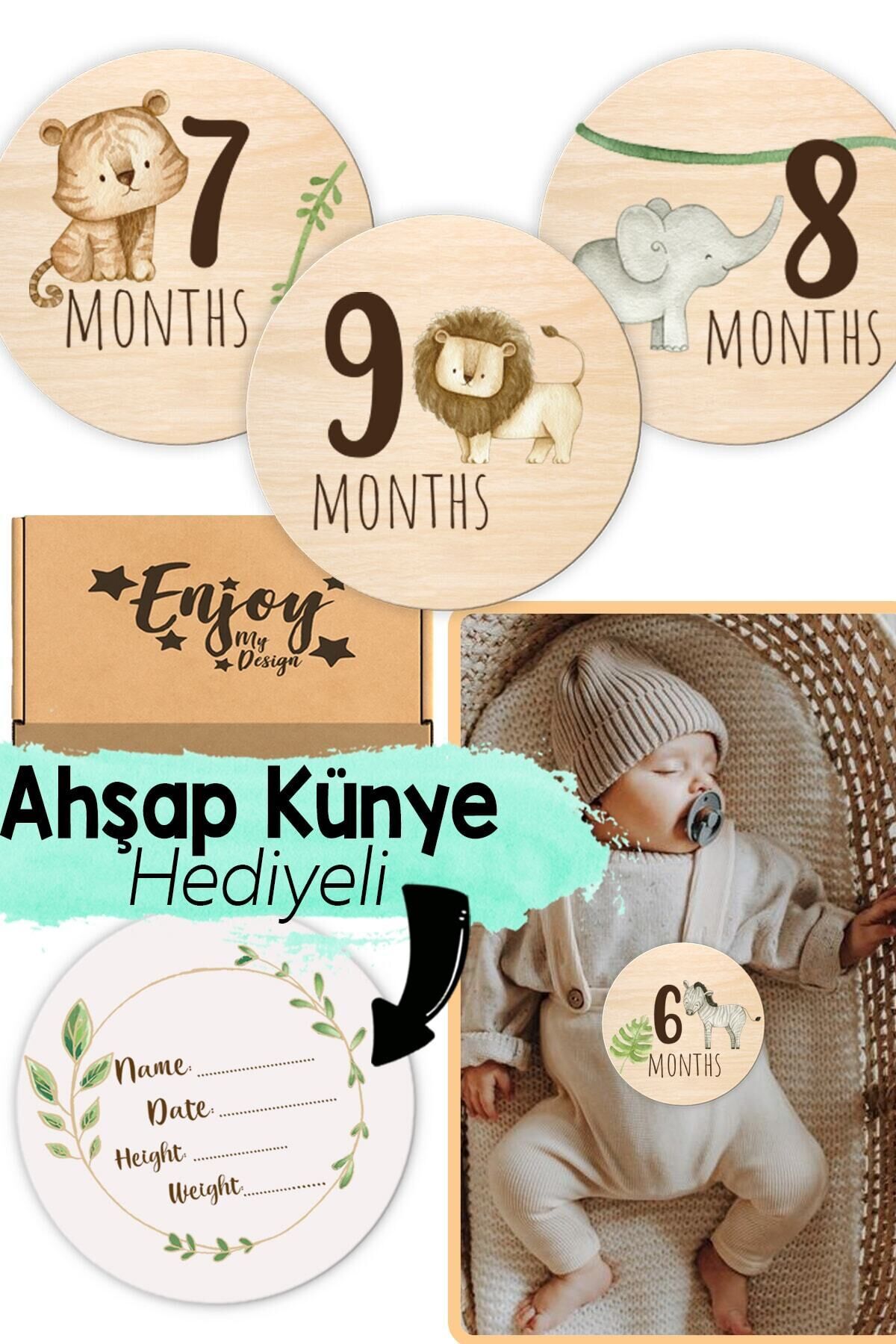 Aylık Bebek Kartları Ingilizce Milestone Cards Safari Hayvanlar Ay Kartları
