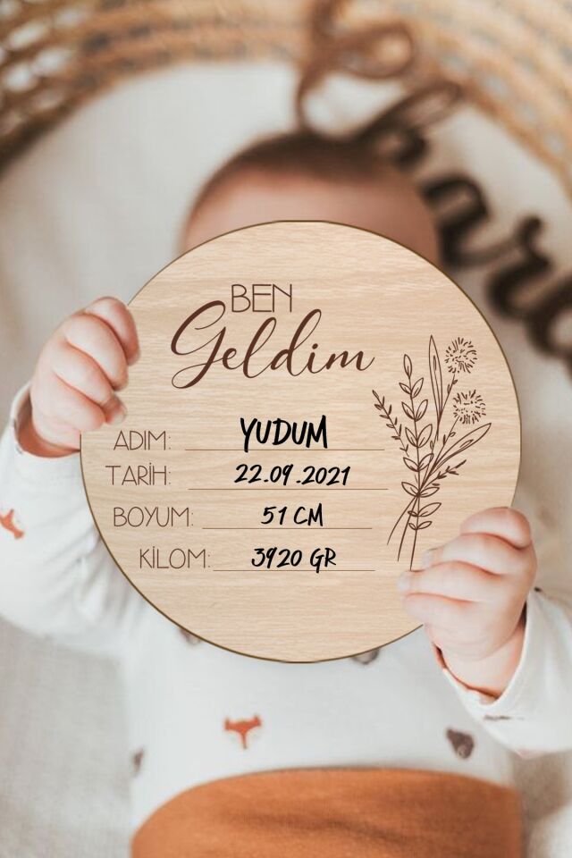 Ikiz Bebek Ahşap Doğum Künyesi 16.5 cm Twins Yenidoğan Bebek Hediyelik Ahşap Künye Anı Kartı