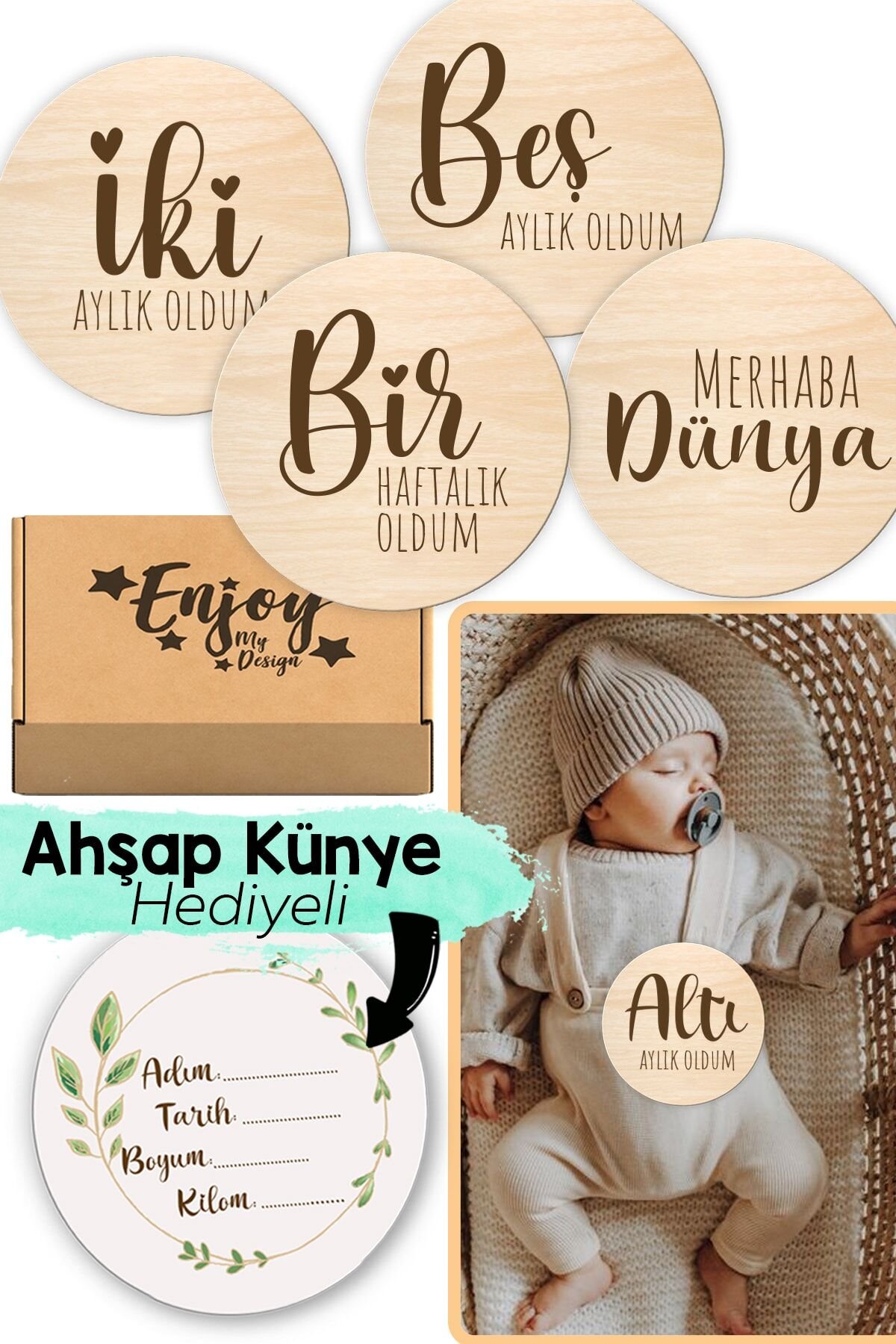 Bebek Anı Kartı Seti Bebek Aylık Fotoğraf Çekimi Kartları Bebek Hediyelik Ay Kartları