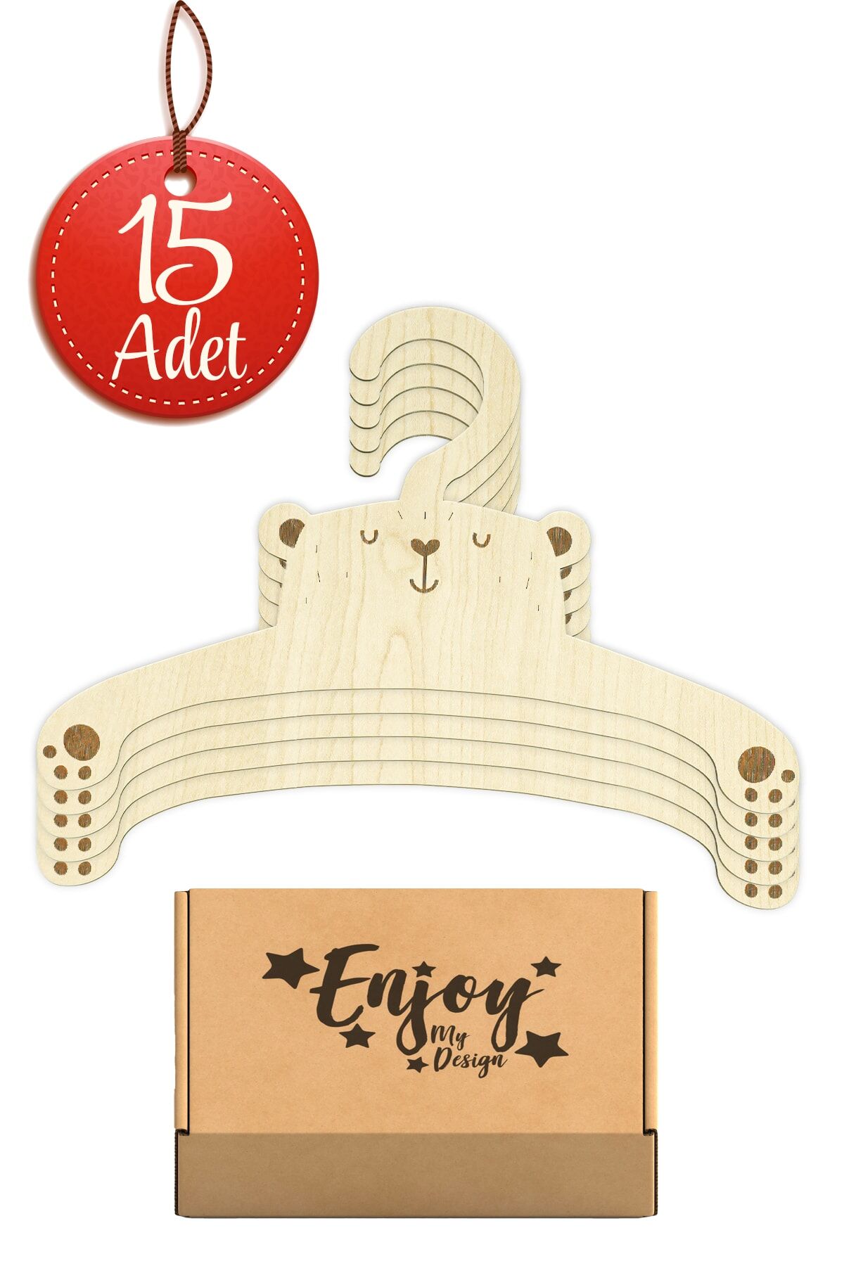 Ayıcık Ahşap Bebek Askısı Bebek Odası Elbise Askısı 15'li