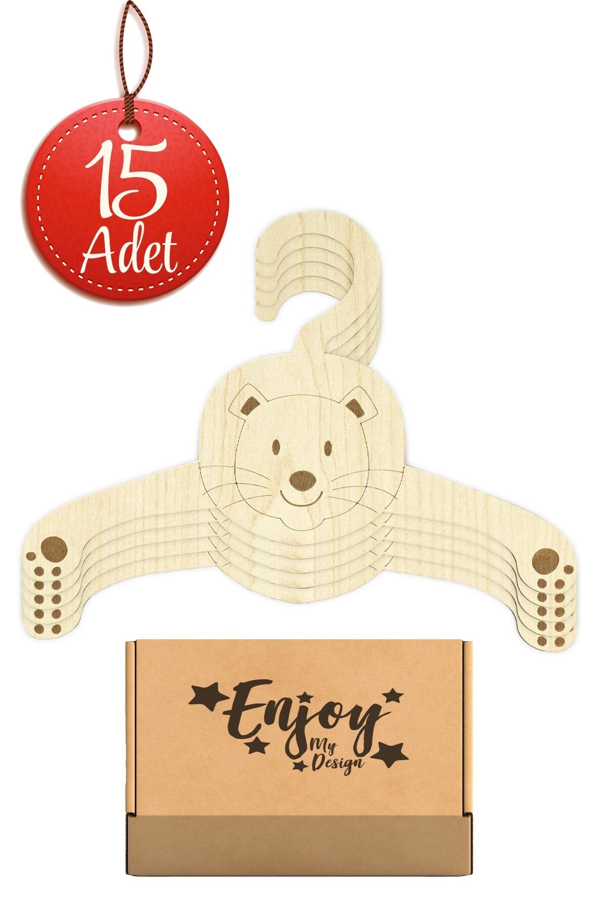 15li Aslan Figürlü Bebek Elbise Askısı Ahşap Giysi Askılığı