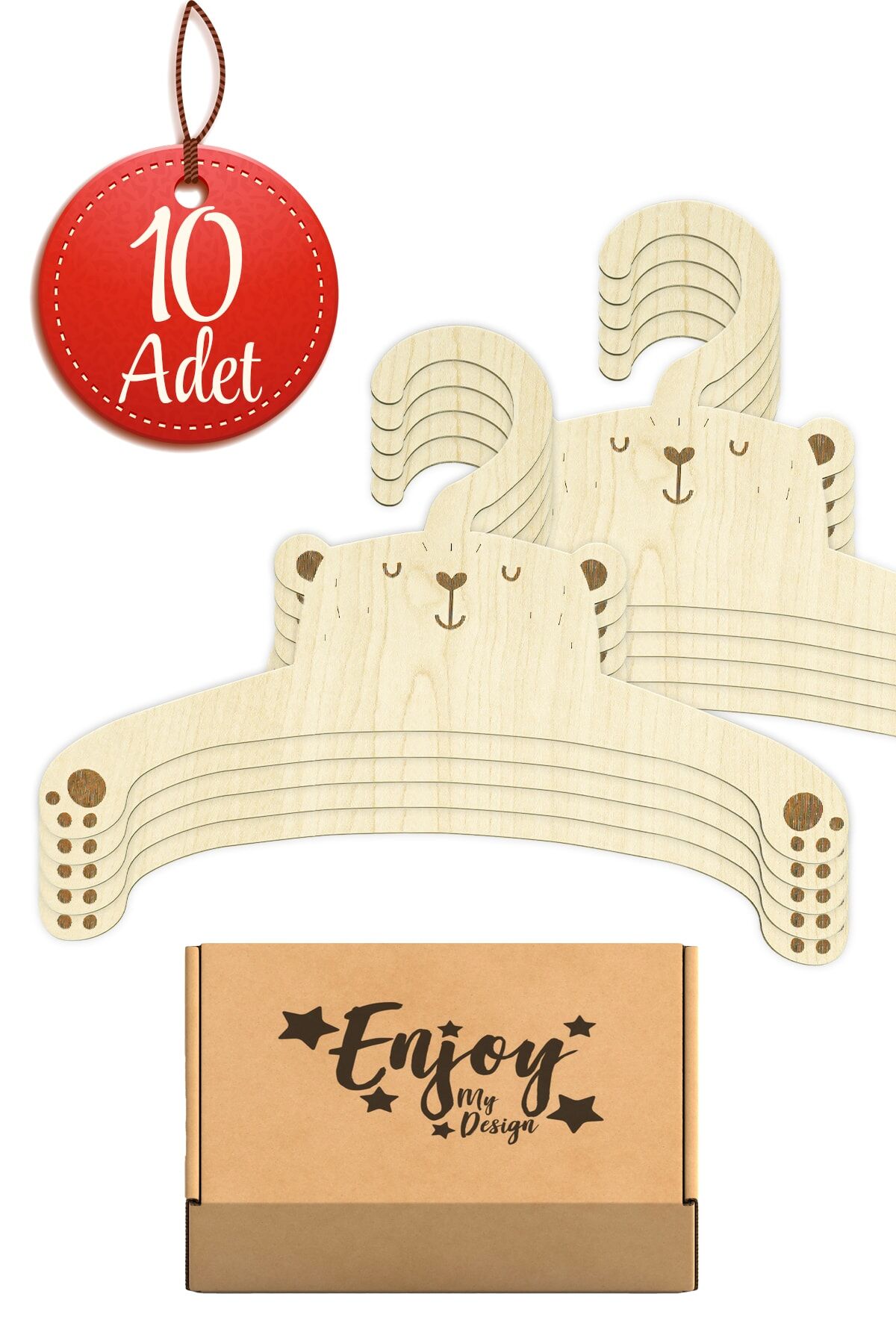 Ayıcık Ahşap Bebek Askısı Bebek Odası Elbise Askısı 10'lu