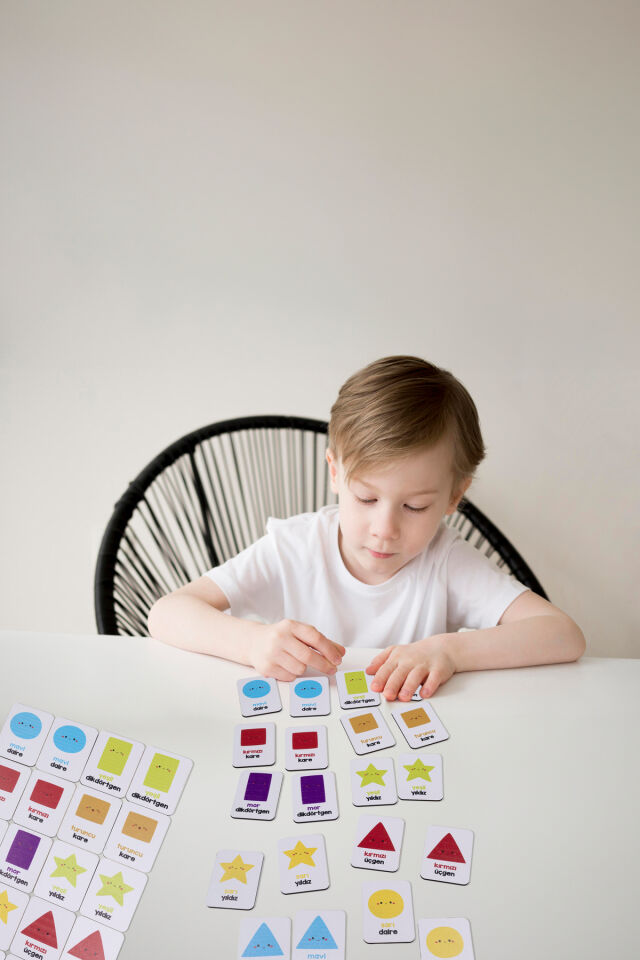 Renkler ve Geometrik Şekiller Temalı Ahşap Eğitim Kartları Montessori Oyuncak