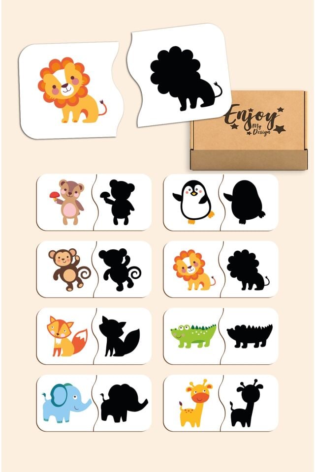 Gölgemi Bul Ahşap Iki Parçalı Eşleştirme Oyunu Okul Öncesi Puzzle Bebek Eğitici Oyuncak