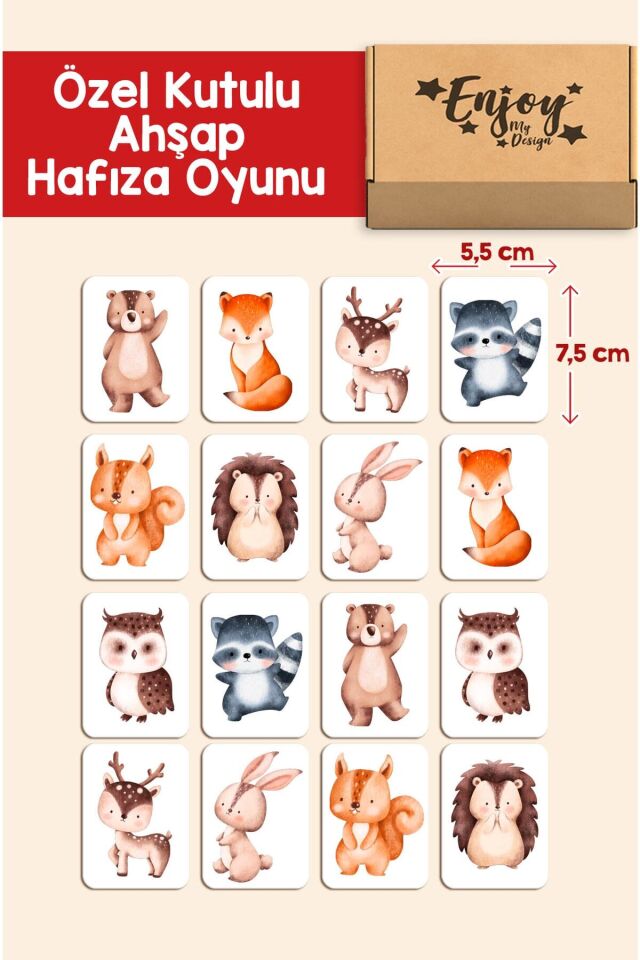 Ahşap Zeka Kartları Woodland Eşleştirme Oyunu Hafıza Kartı Ahşap Eğitici Puzzle Oyuncak
