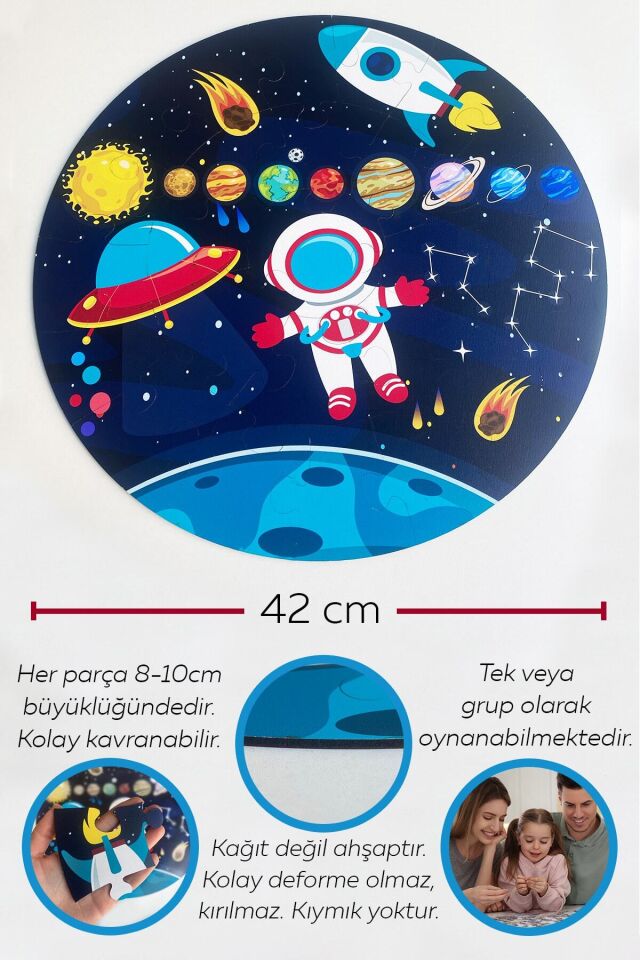 Ahşap Xl Gezegen Yapboz 42cm, Mega Boy Renkli Uzay Bebek, Çocuk Ve Okul Öncesi Için Puzzle